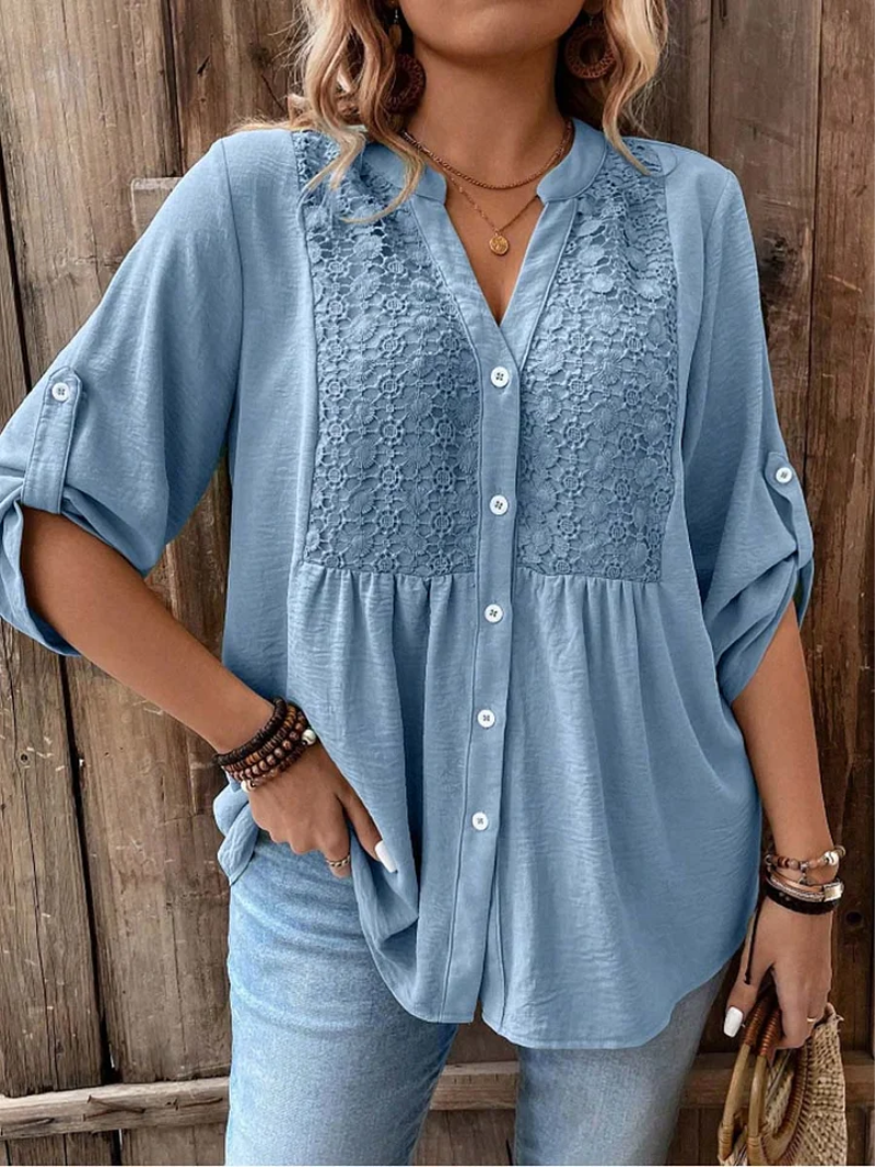 Thiyumi - Bluse Mit V-Ausschnitt Und Knöpfen