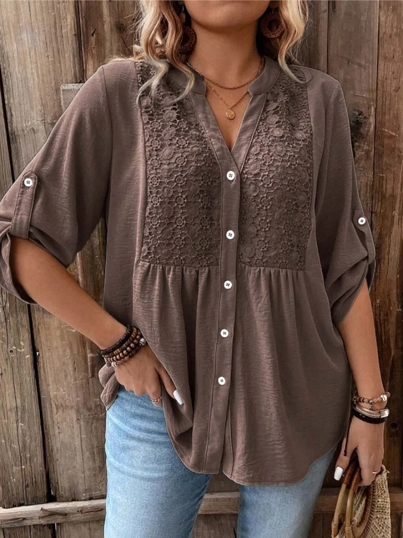 Thiyumi - Bluse Mit V-Ausschnitt Und Knöpfen