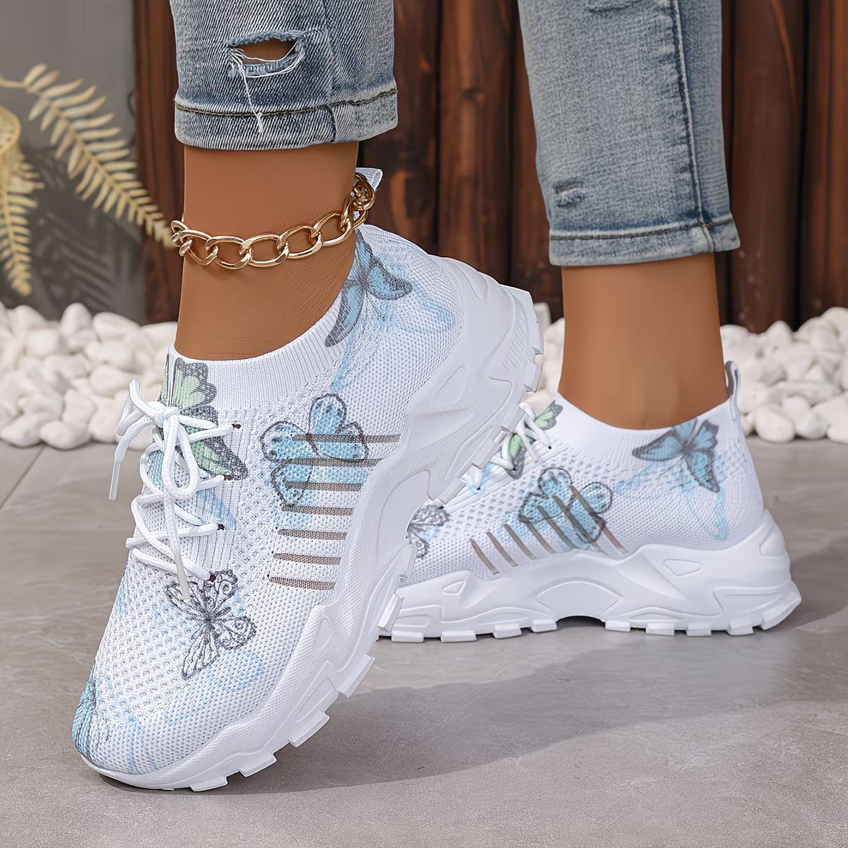 Destinee - Schmetterlingsmuster Schnür Turnschuh