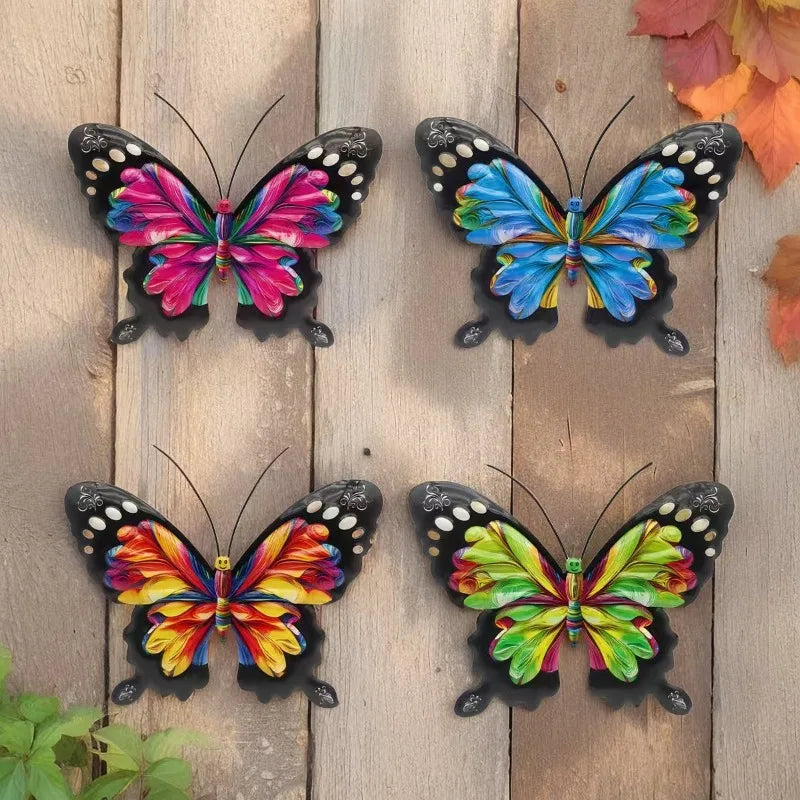 FLORAVENTO Metall-Schmetterlings-Wandkunst Set | 4er Pack | Rostbeständig | Geeignet für Garten & Zaun