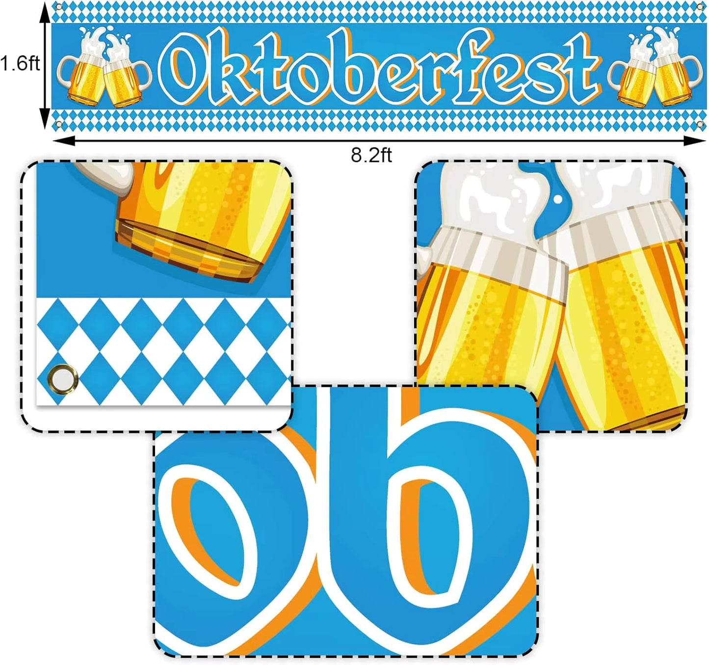 Oktoberfest Zaunbanner | Bayerisches Blau-Weiß Flaggen-Design | Robustes Polyester mit Ösen