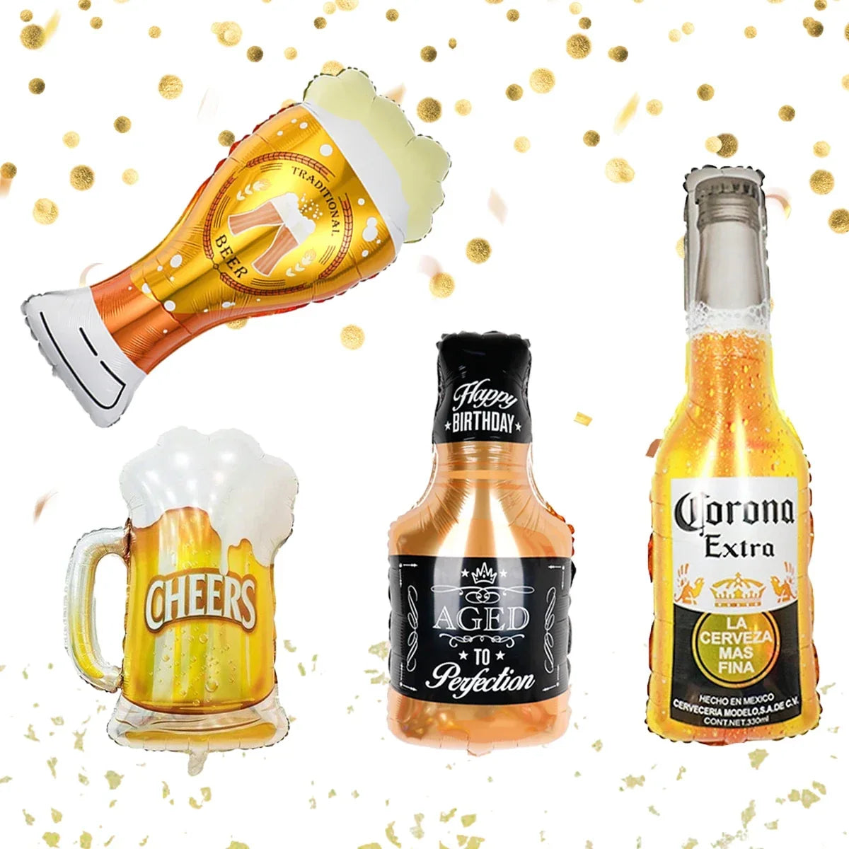 Folieballon Flasche | Bier- & Whiskey-Designs | Kein Helium erforderlich | Partydekoration