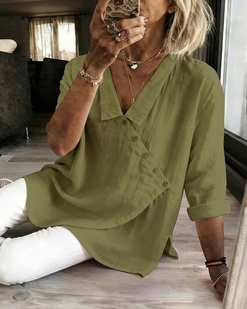 Ritienne - Bequeme Bluse Mit Kragen Und Asymmetrischer Knopfleiste