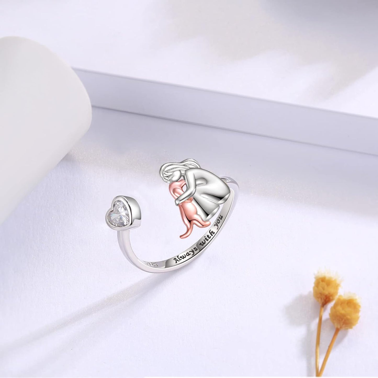 Verstellbarer Hundering aus 925er Sterling-Silber – "Für immer in meinem Herzen" mit Zirkonia
