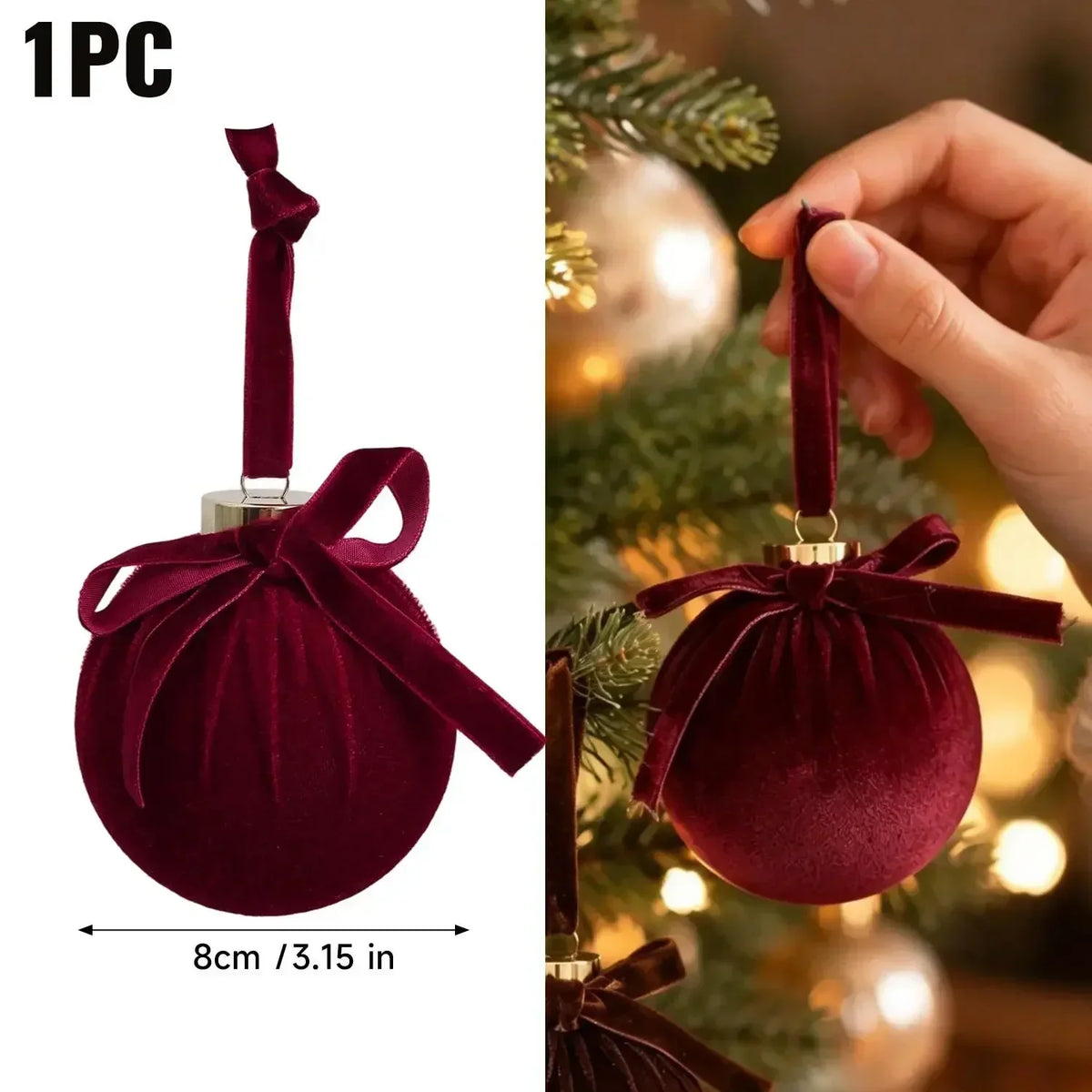Samtbezogene Weihnachtskugeln aus Schaumstoff (Set mit 1, 3, 5 oder 10 Stück)