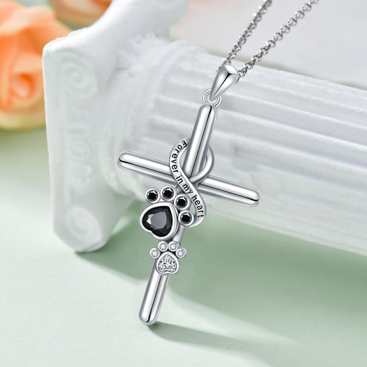 925er Sterling-Silber Pfoten & Kreuz Halskette