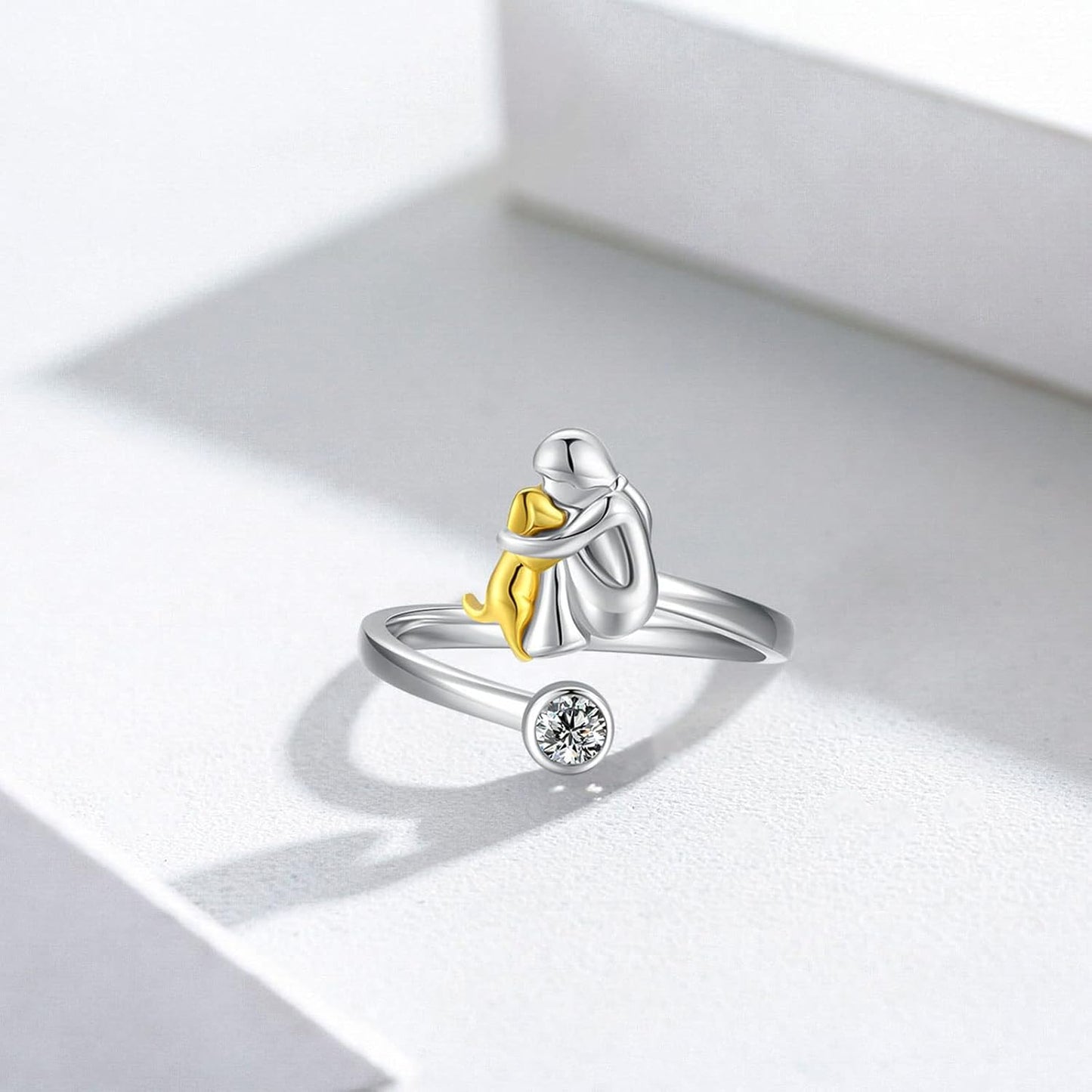 925er Sterling-Silber Hundering mit Zirkonia – Verstellbar & Handgefertigt