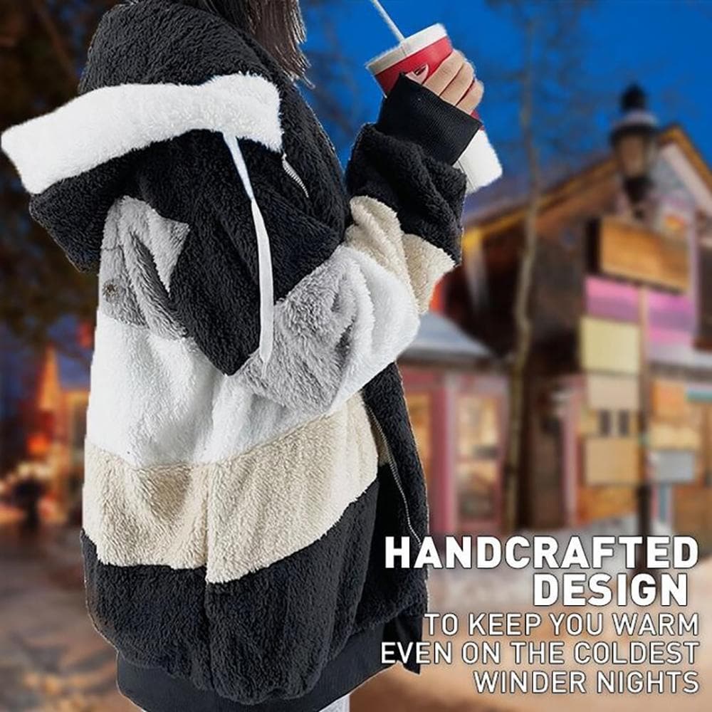 Damen Winterjacke | Gefütterte Kontrastjacke mit Kapuze und lockerer Passform