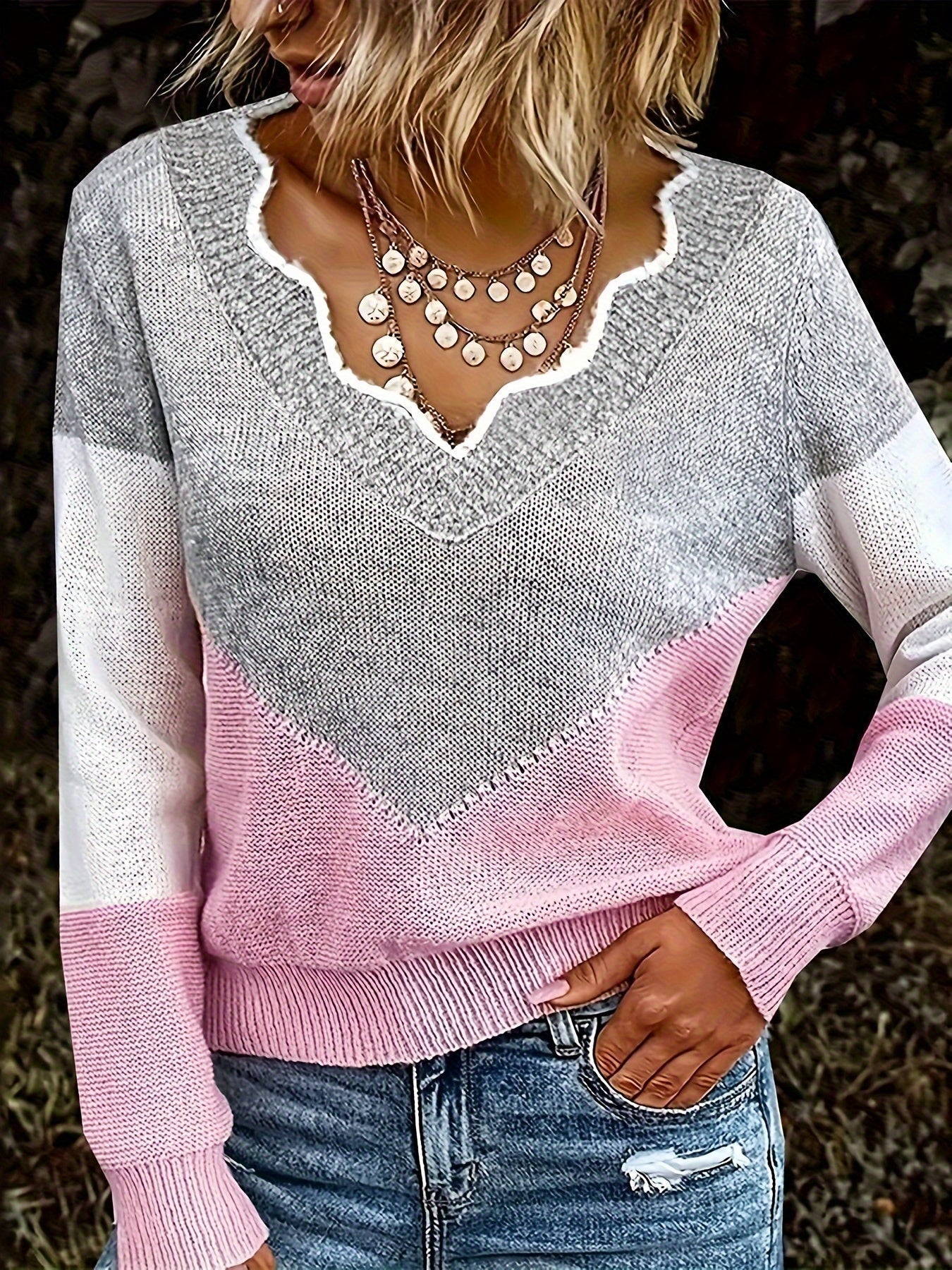 Arknelle - Lässiger Langarm Pullover Mit Kontrastdetails