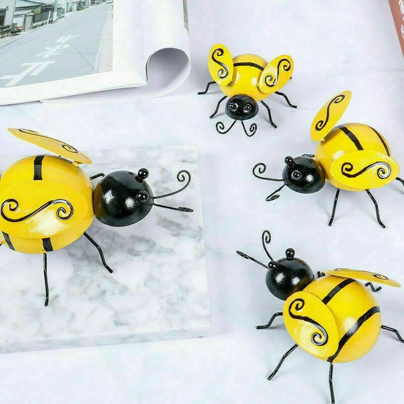 Virellia Lebendes Metall Bienen Wandkunst Set | 4-teilig | Garten- und Außenwanddekoration