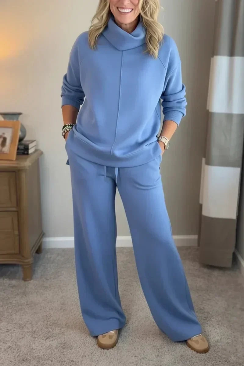 Aivra | Damen Turtleneck Langarm Weitbeiniger Zweiteiler mit Taschen