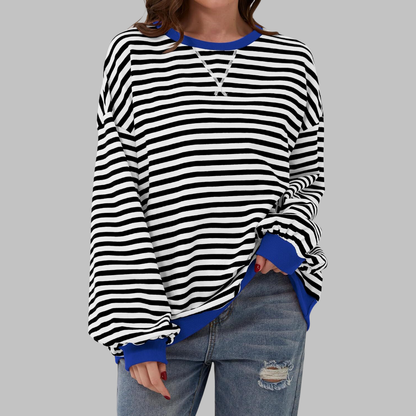 Gestreiftes Langarm-Sweatshirt mit Rundhalsausschnitt