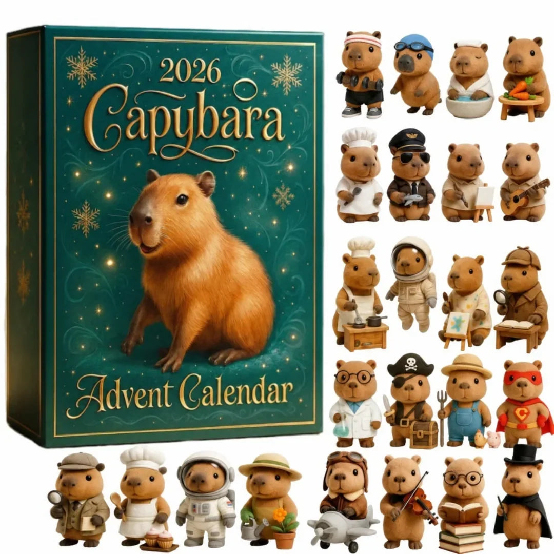 Capybara-Adventskalender | 24 Fächer | 3D-PVC-Design | Kompakte Weihnachtsdeko