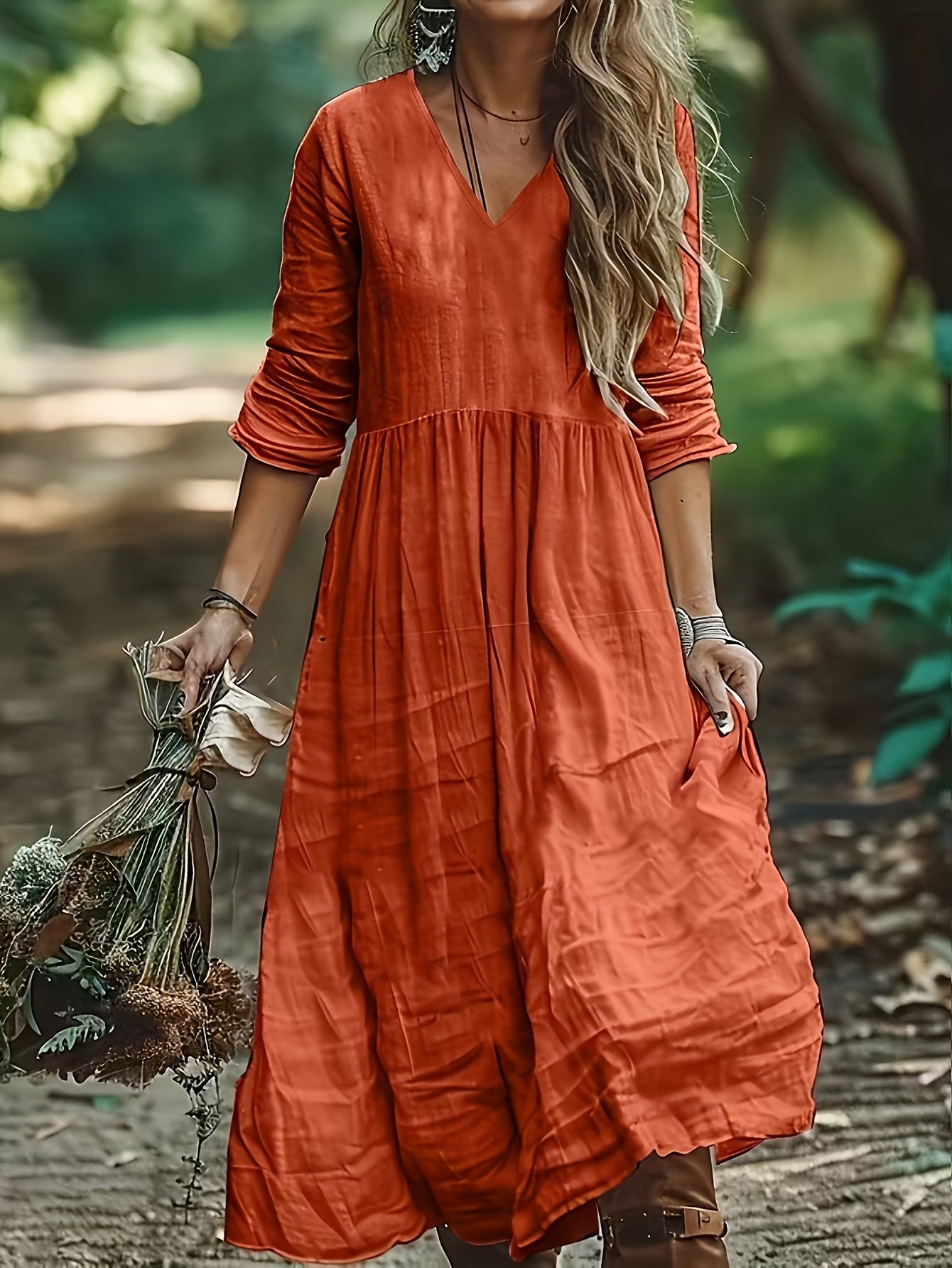 Shirron – Modisches Langes Kleid Mit V-Ausschnitt