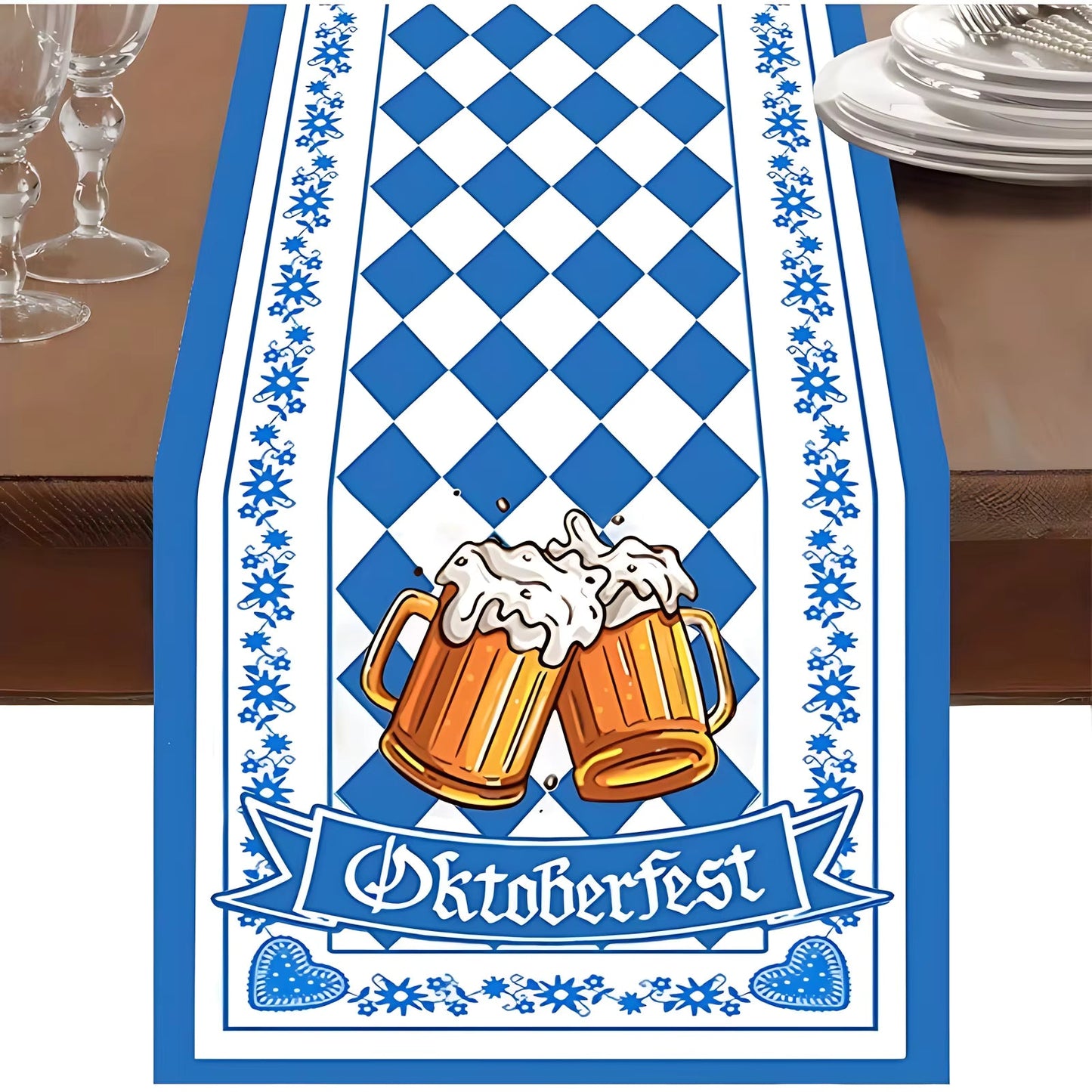 Tischläufer | Bairisches Oktoberfest-Design | Robustes Polyester | Biergarten-Partydekoration