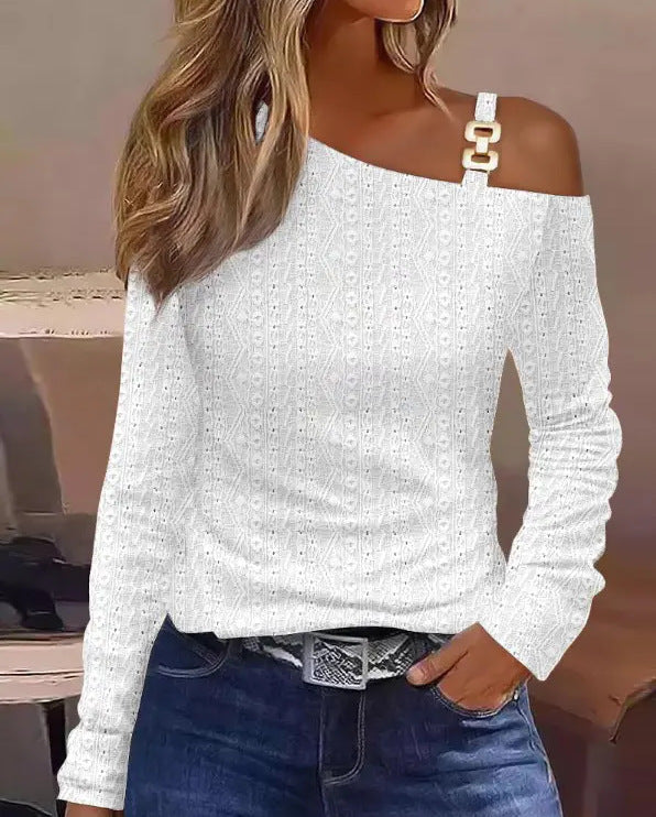 Off-Shoulder Bluse mit Metallknopf für Alltag & Büro