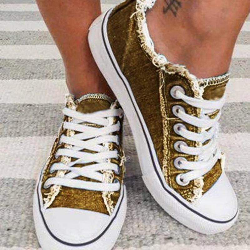 Damen Sneaker Blumen Schnürschuhe aus Leinwand