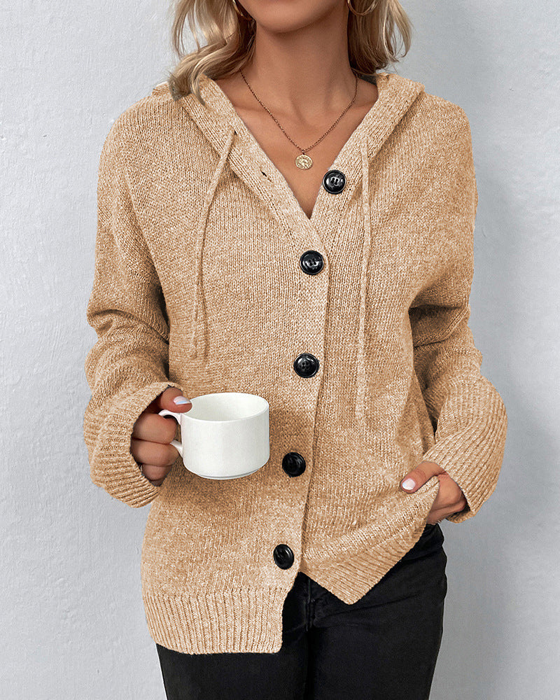 Mia | Damen Kapuzenstrickjacke mit Knöpfen