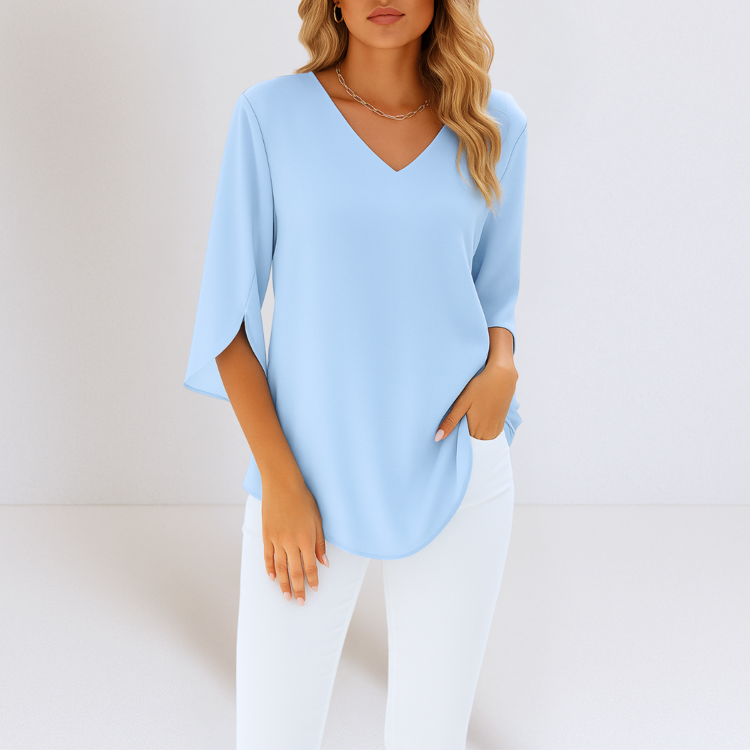 SOPHIE | Elegante Bluse mit V-Ausschnitt und geschlitzten Ärmeln