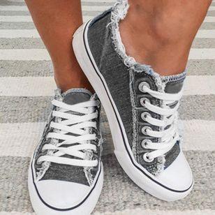Damen Sneaker Blumen Schnürschuhe aus Leinwand