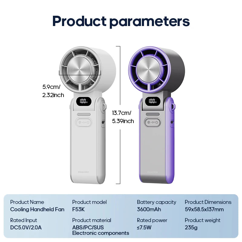 Glaciaro Mini Ventilator | Turbo 100 Geschwindigkeit | 3600 mAh Batteriekapazität | Faltbar & Eisgekühlt
