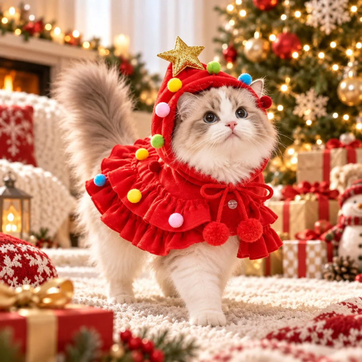 MerryPaw Weihnachtsbaum-Umhang für Hunde und Katzen – Macht Weihnachtsfotos magisch