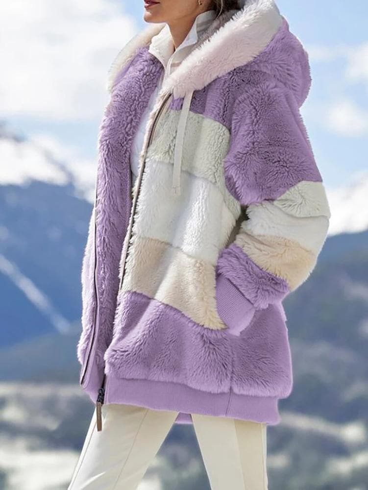 Damen Winterjacke | Gefütterte Kontrastjacke mit Kapuze und lockerer Passform