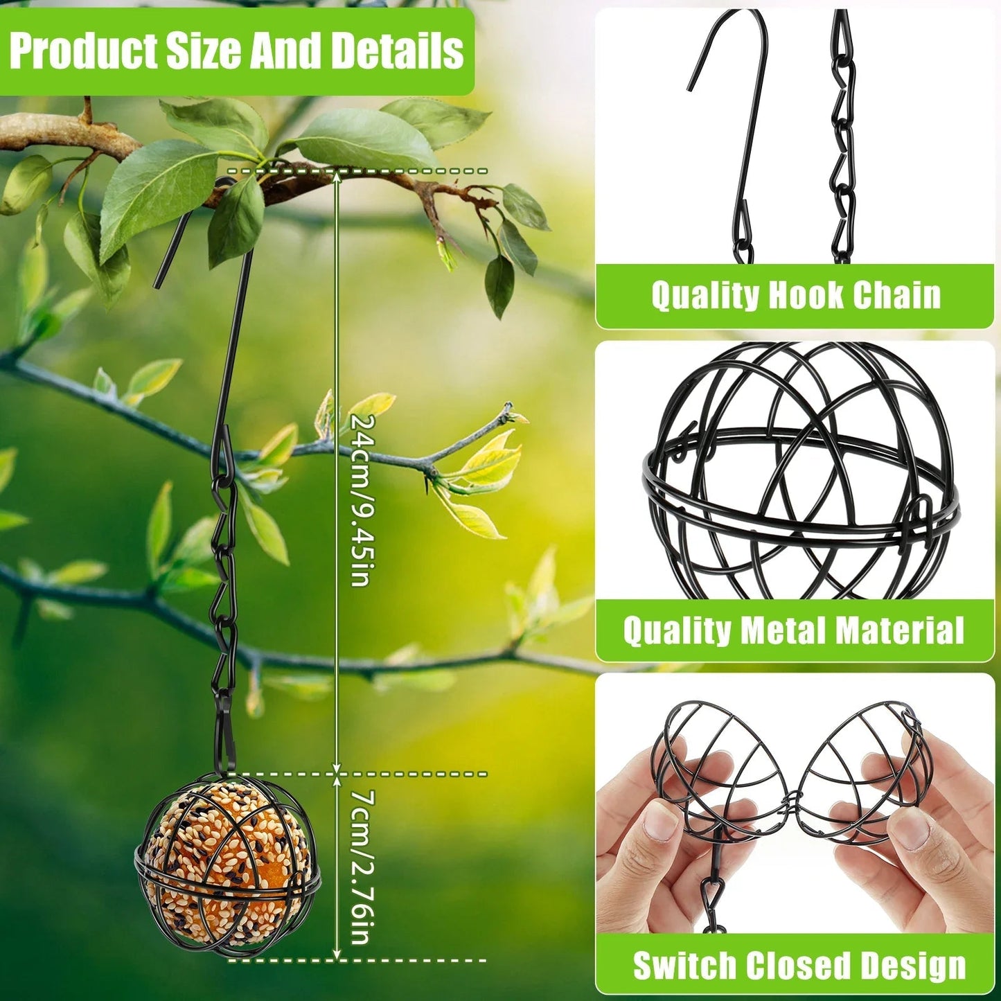 Aviora Vogelfutter-Kugeln mit Metallkette | 4er-Pack | Eisen | Ø 7 cm