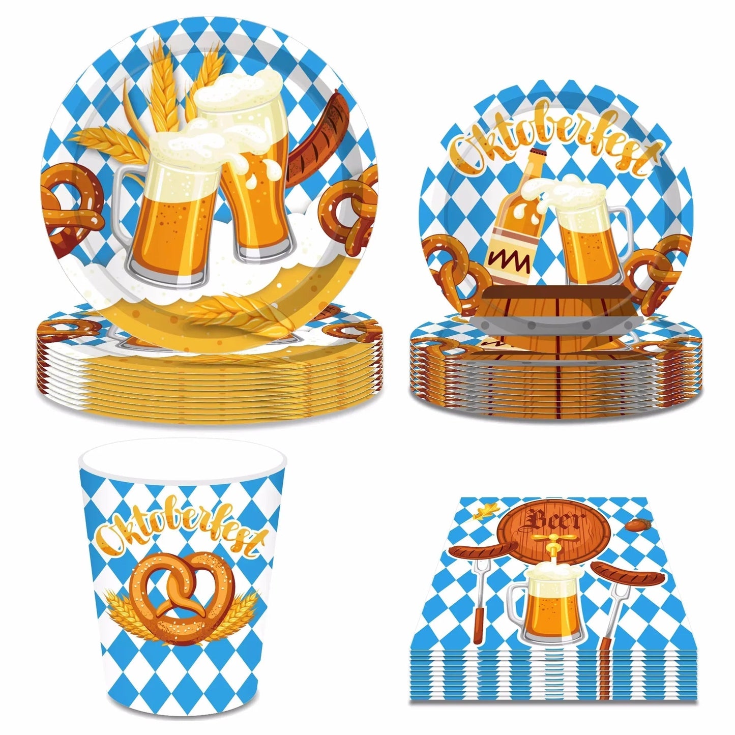 Party-Geschirr-Set | Oktoberfest Bayerisches Design | 76-teiliges Einweg-Set | Einfache Reinigung