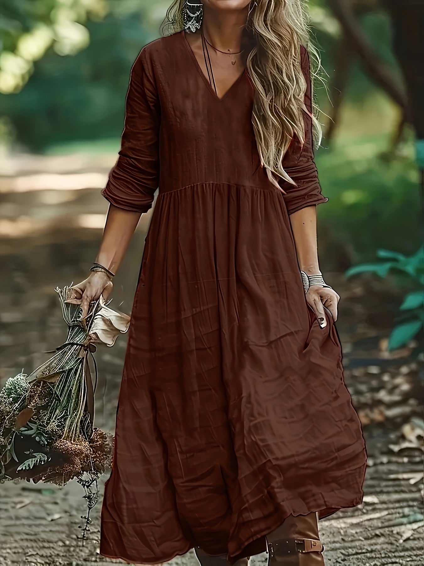 Shirron – Modisches Langes Kleid Mit V-Ausschnitt