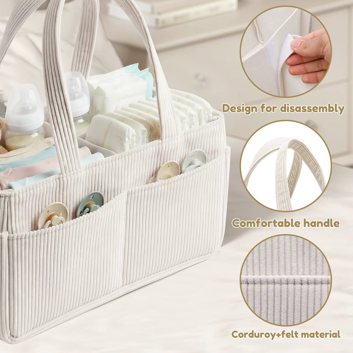 Falt Samt und Filz faltbare Wickeltasche mit vielen Taschen