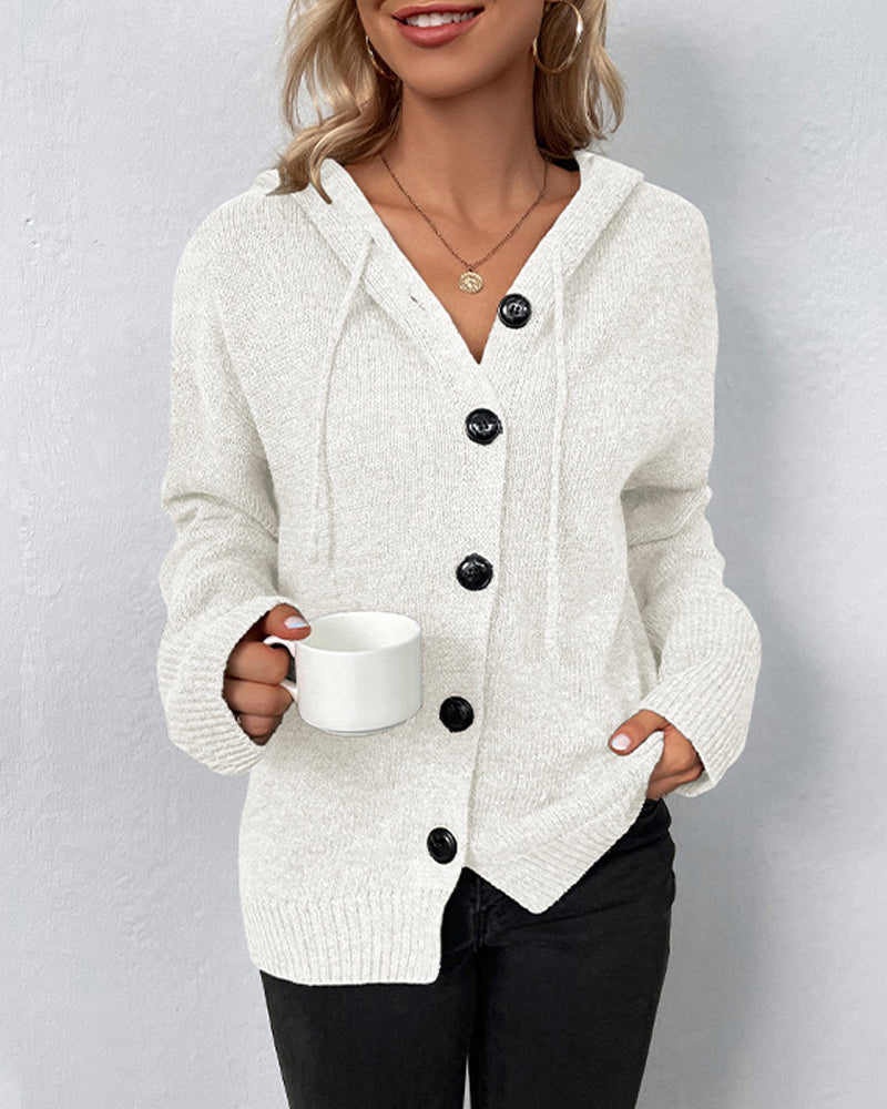 Mia | Damen Kapuzenstrickjacke mit Knöpfen