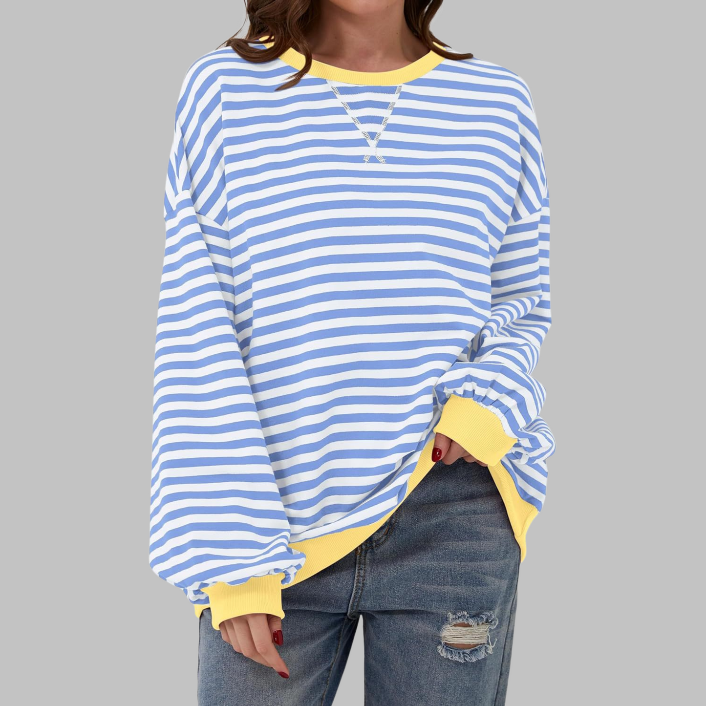 Gestreiftes Langarm-Sweatshirt mit Rundhalsausschnitt