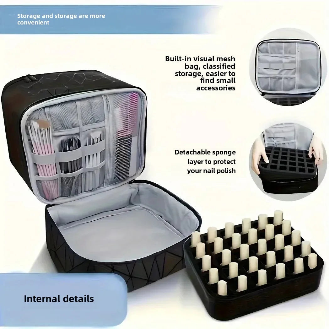 NailGlam Doppelstöckiger Nagellack-Organizer | Tragbare Kosmetiktasche für Frauen | Reise- und Aufbewahrungsbox