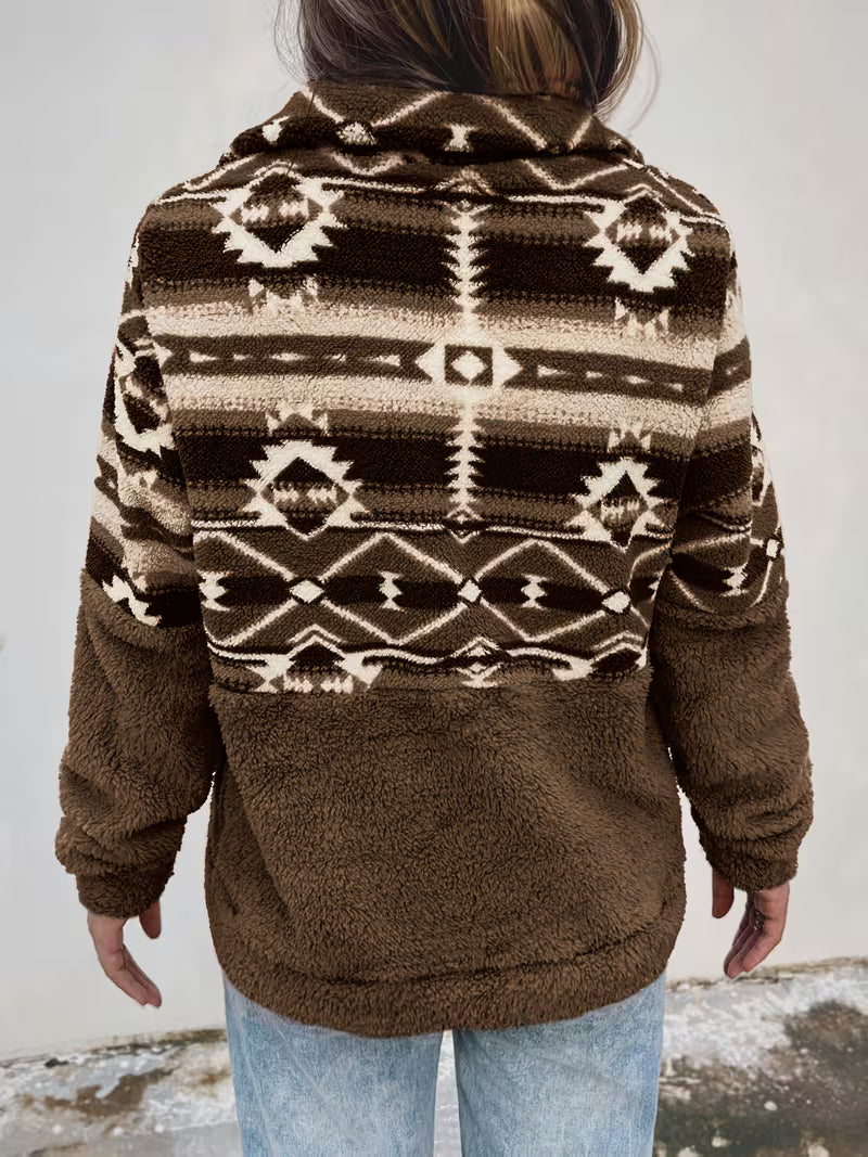 Limina – Teddy-Sweatshirt Mit Halbem Reißverschluss Und Geometrischem Muster