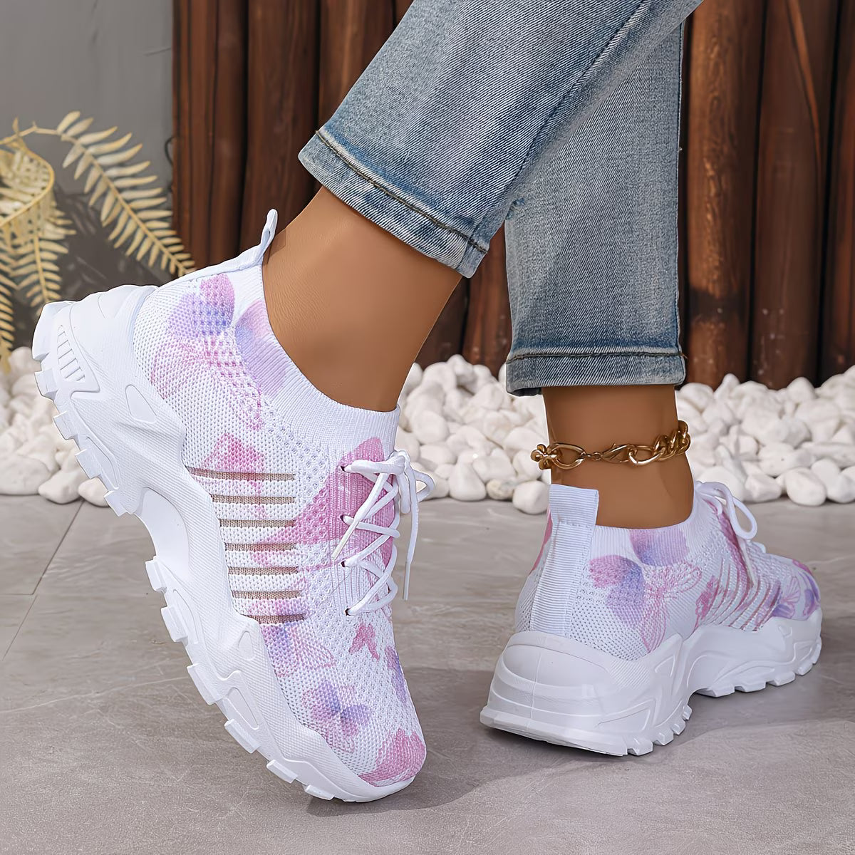Destinee - Schmetterlingsmuster Schnür Turnschuh