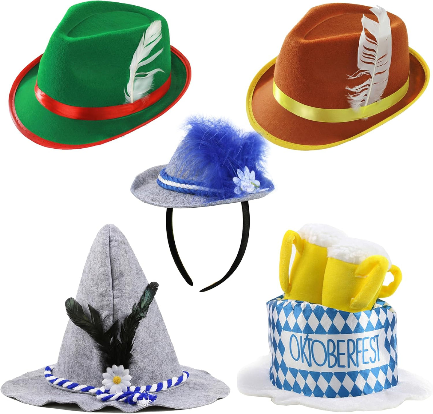 Hüte Set – 5 bunte Trachtenhüte für Erwachsene