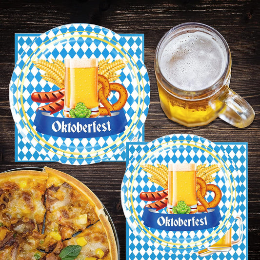 Einweggeschirr-Set für 12 Personen | Oktoberfest Rautenmuster | Teller, Becher, Servietten & Tischdecke