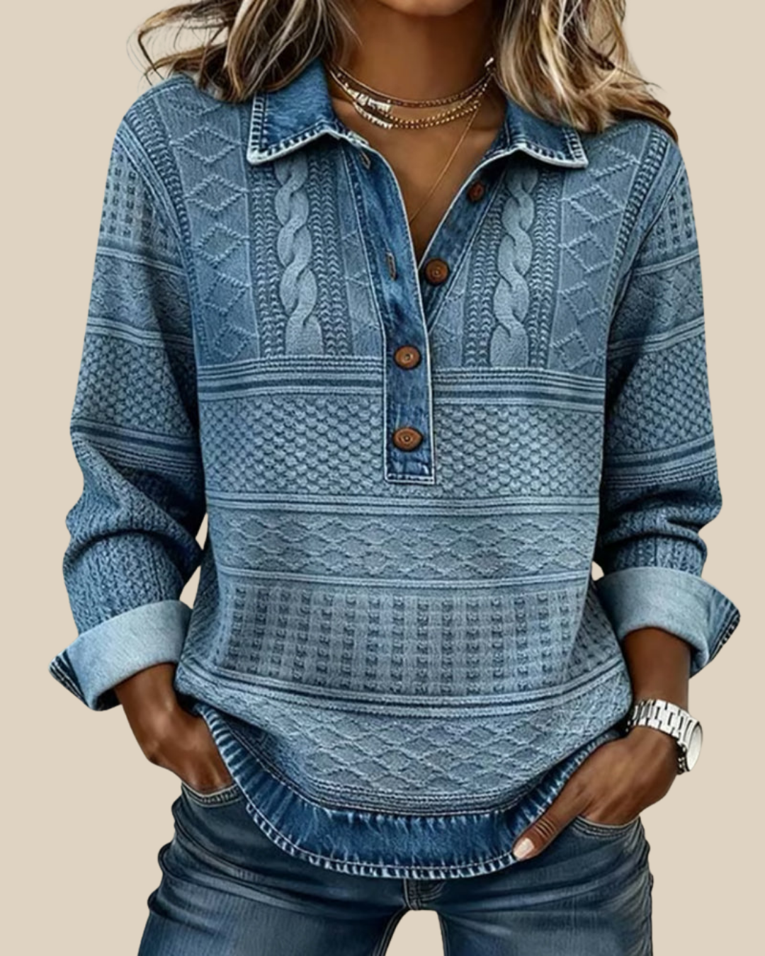 Olivia | Texturierte Halbknopf-Bluse