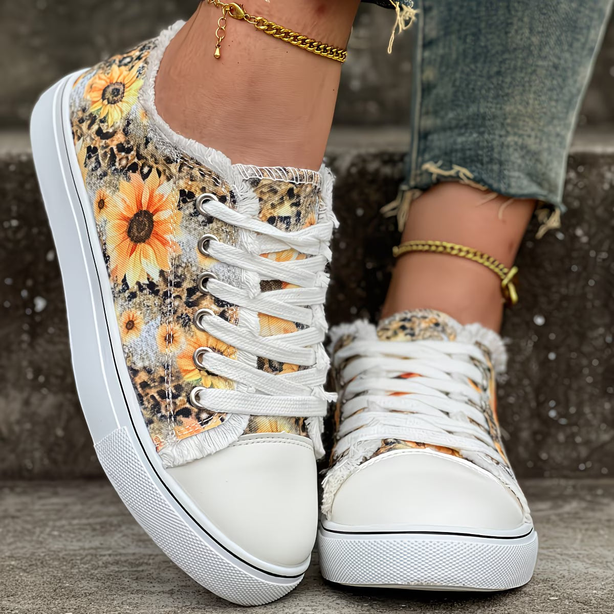 Portia - Sonnenblumen Druck Schnür Turnschuh