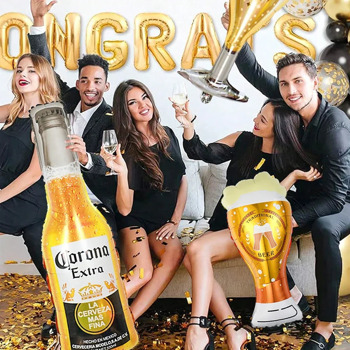 Folieballon Flasche | Bier- & Whiskey-Designs | Kein Helium erforderlich | Partydekoration
