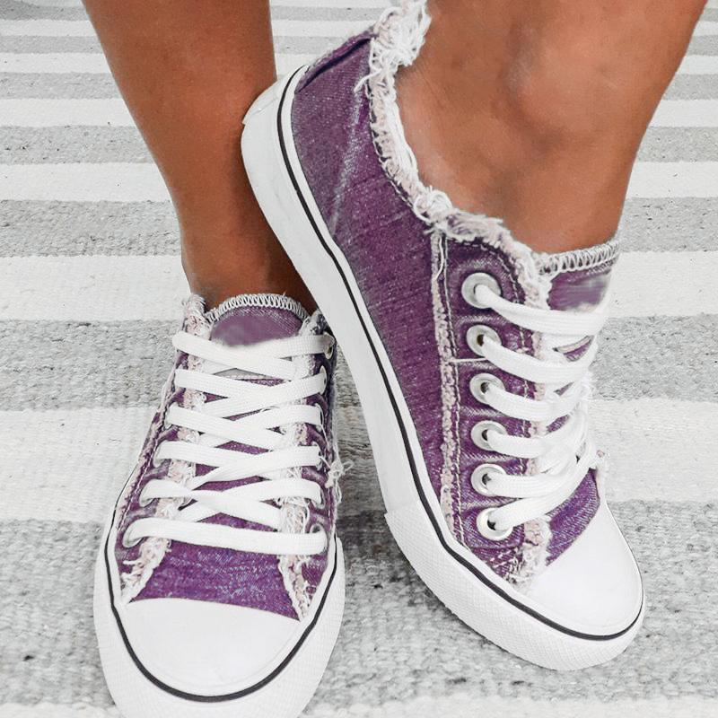 Damen Sneaker Blumen Schnürschuhe aus Leinwand