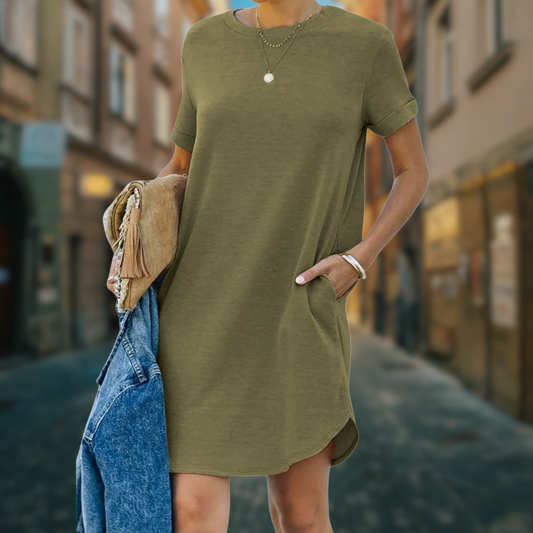lisa - Lässiges kurzärmeliges T-Shirt-Kleid mit Taschen