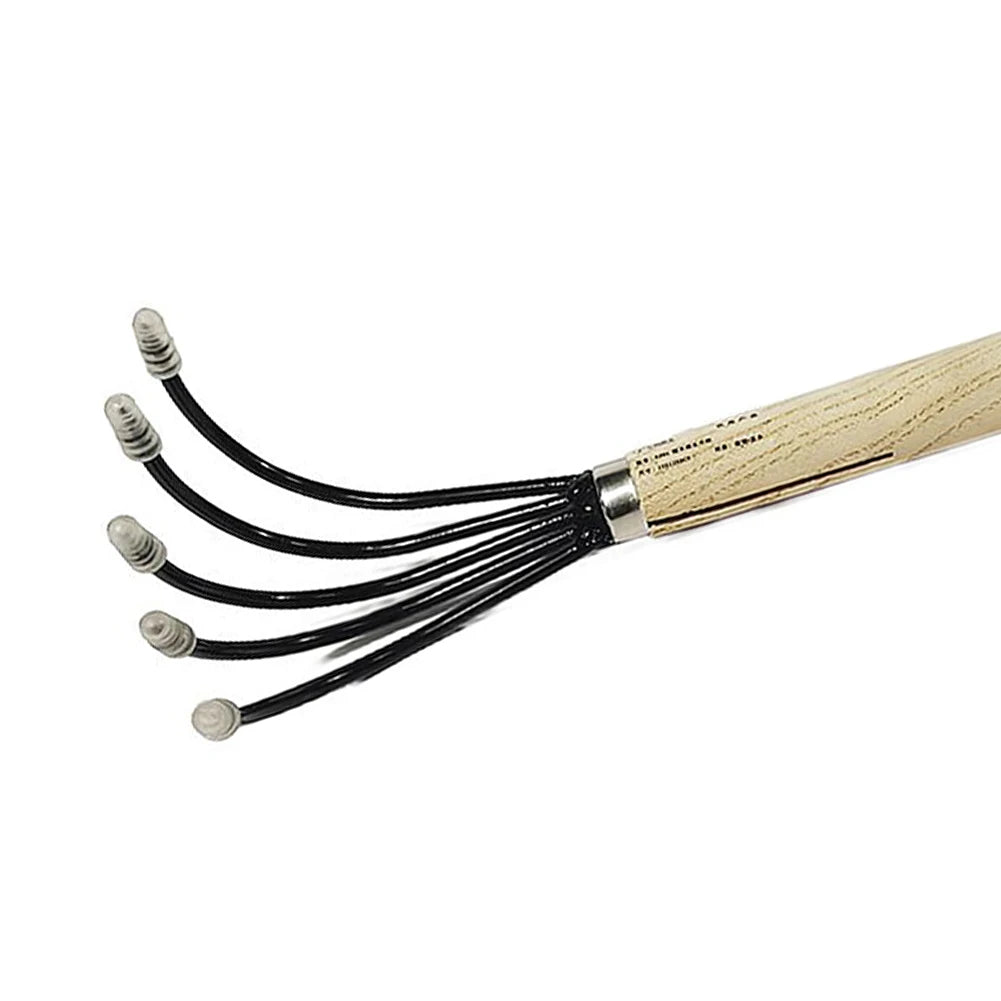 Grünvaro 5-Zinken Handrechen | Mini Hacke & Gartenkultivator | Klinge aus Kohlenstoffstahl | Holzgriff | 38 × 21 × 8,5 cm