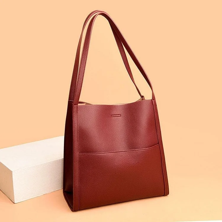 Annarosa – Einfarbige, Schlichte Schultertasche Aus Echtem Leder