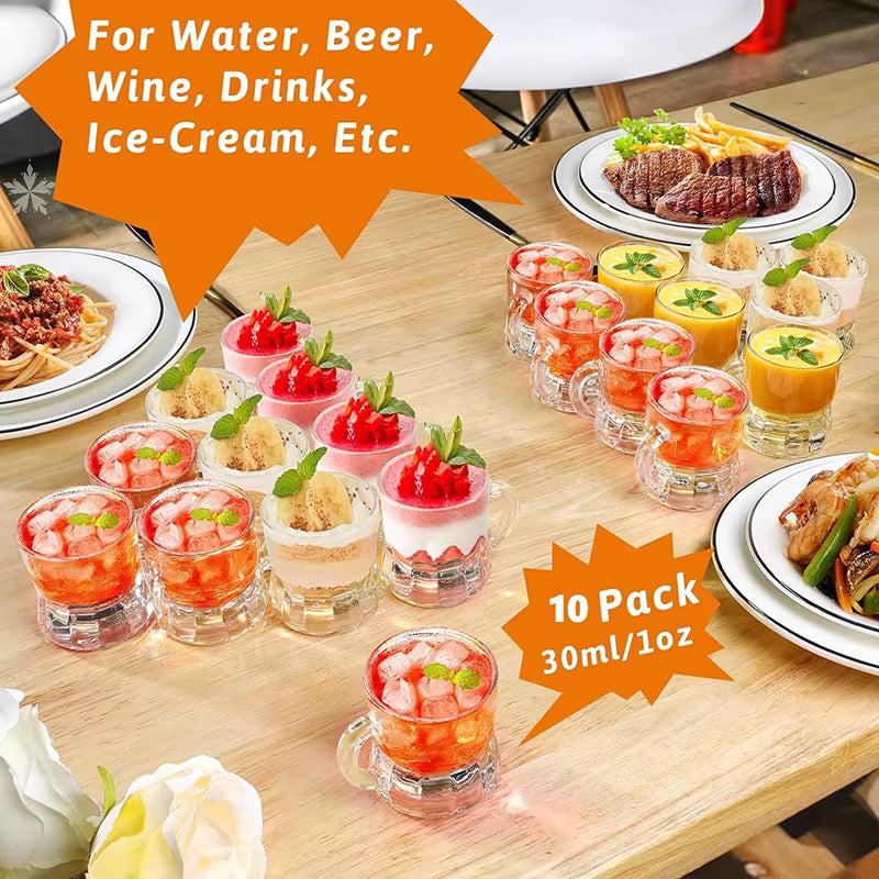 Mini Bierkrug-Set | Stapelbares Griffdesign | 30 ml Fassungsvermögen | Partybereit