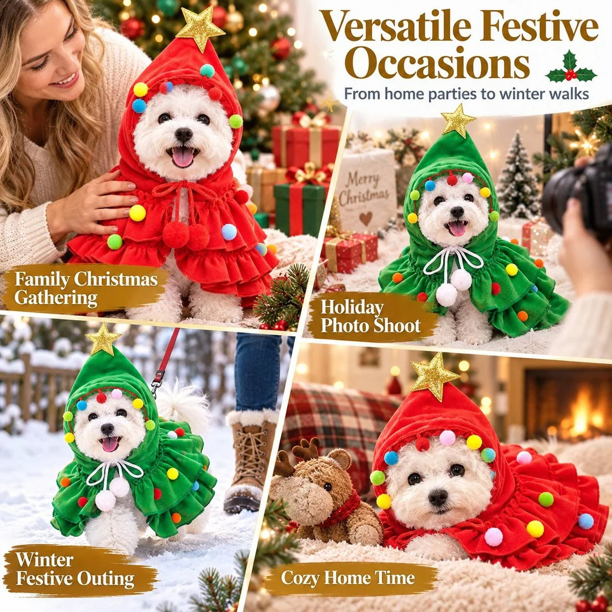 MerryPaw Weihnachtsbaum-Umhang für Hunde und Katzen – Macht Weihnachtsfotos magisch
