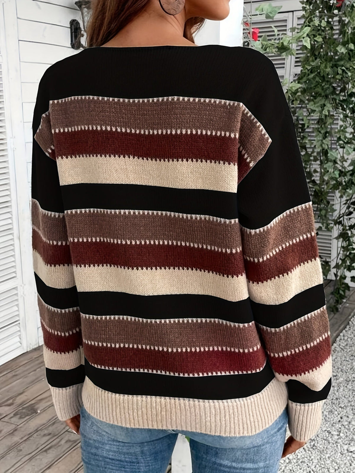 Delphine | Damen gestreifter Pullover mit Rundhalsausschnitt