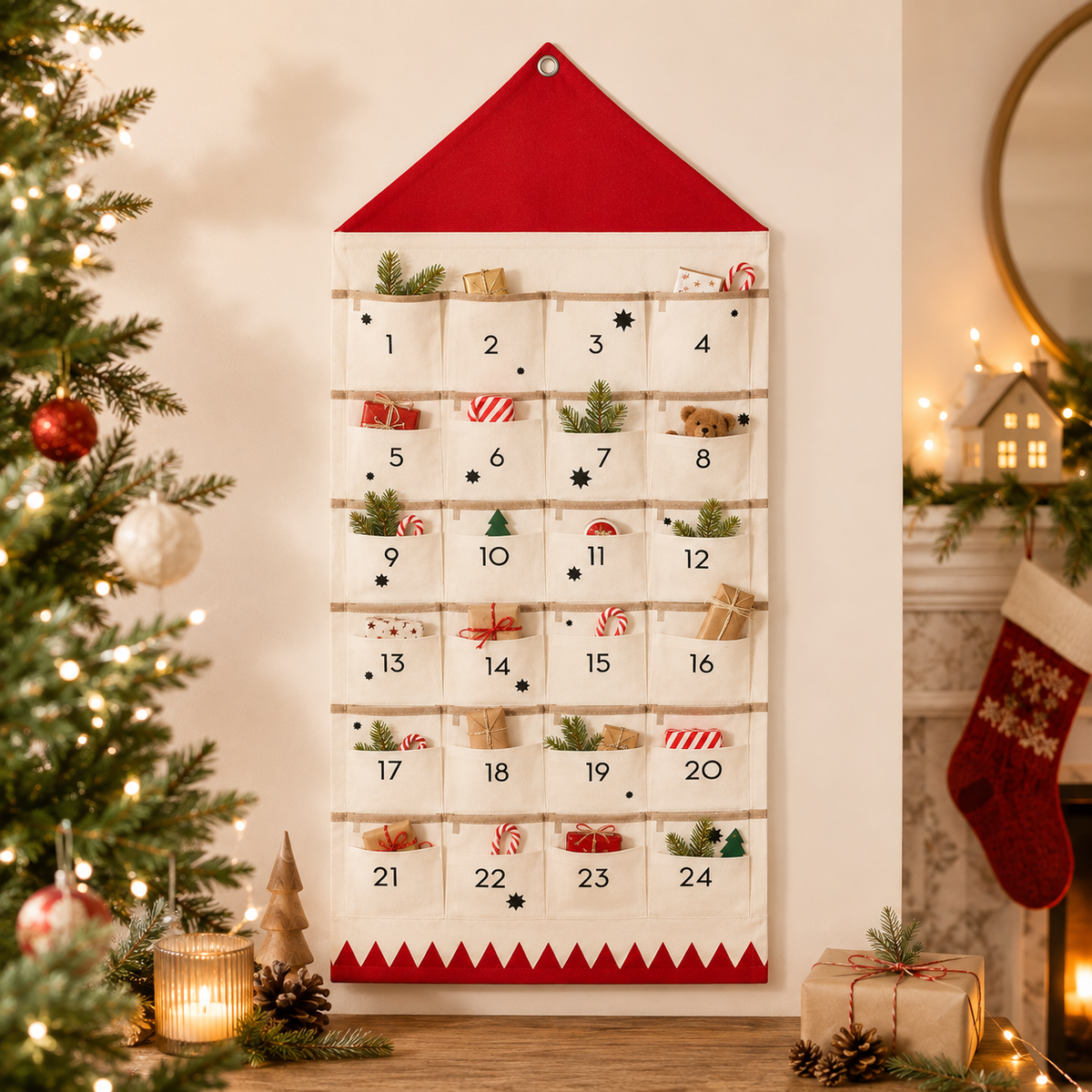 Stoff-Adventskalender | 24 Taschen zum Befüllen | Wiederverwendbar