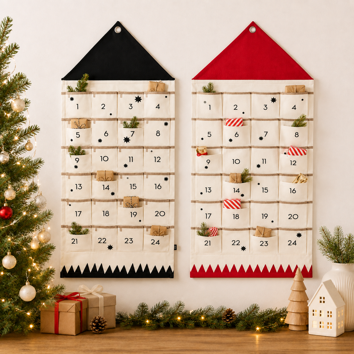 Stoff-Adventskalender | 24 Taschen zum Befüllen | Wiederverwendbar